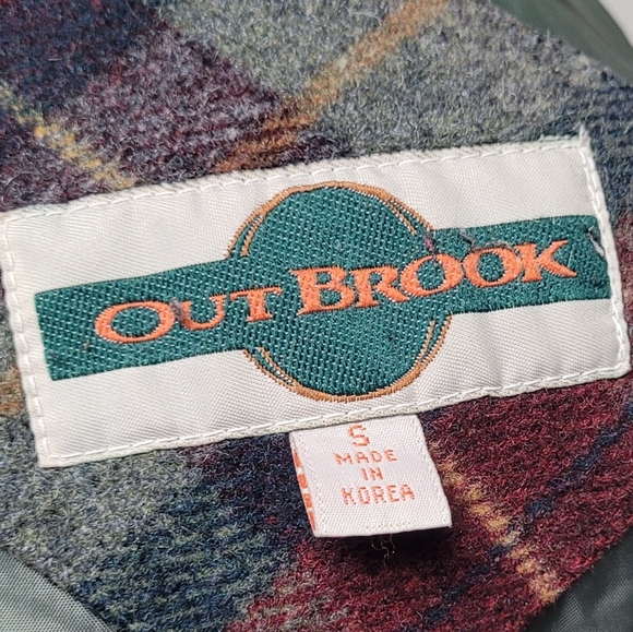Out Brook Vintage 90s Marron Gray Plaid Wool Blend Tie-Waist Anorak Jacket S - Picture 12 of 15